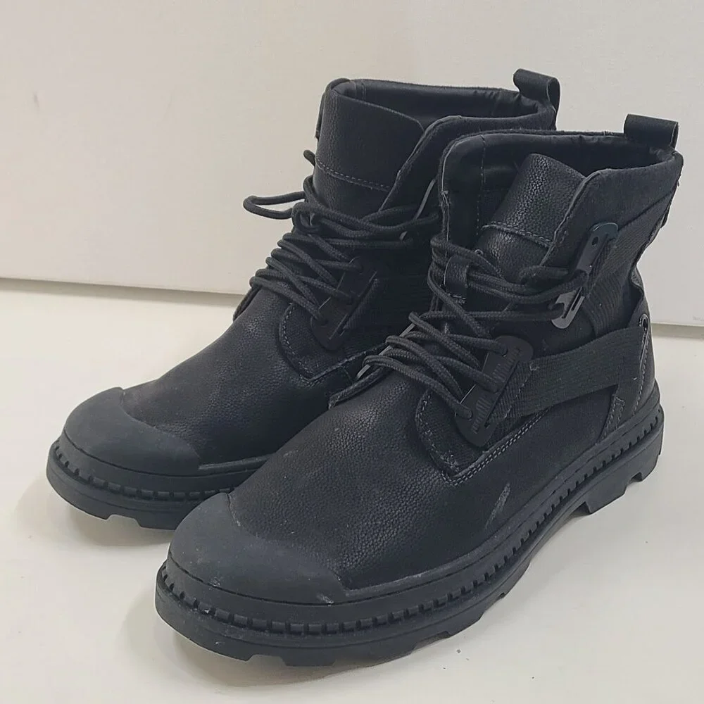 Men Lace Up Chukky Ankle Boot High Top Outdoor Tooling Boot Black Size 8.5